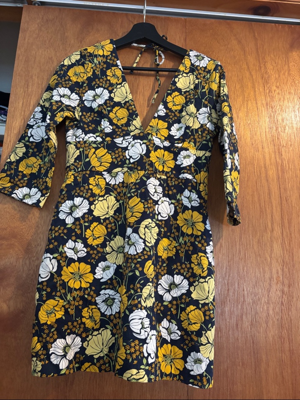 Zara Black Mini Dress with Yellow & White Floral Print